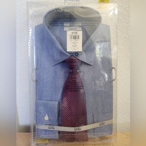 Croft & Barrow Blue Striped Dress Shirt with Burgundy Tie